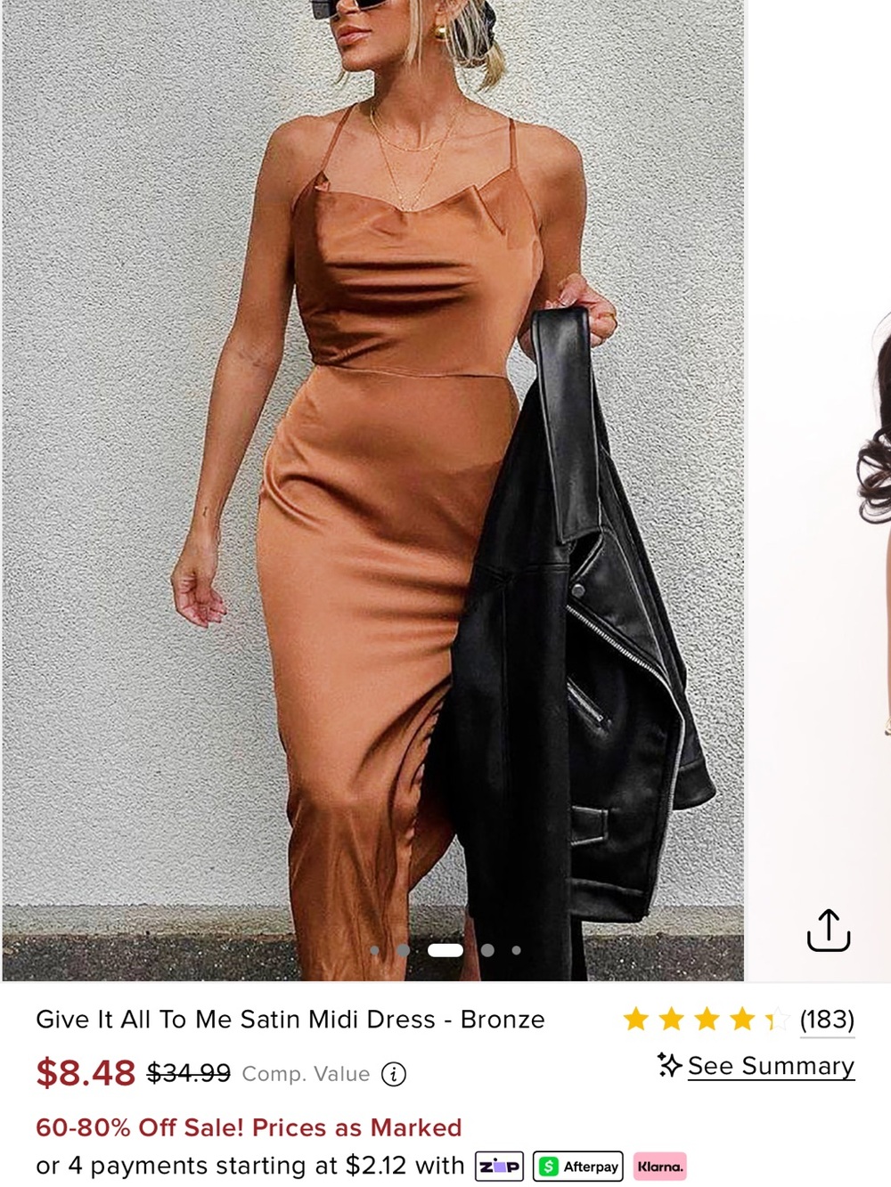 Fashion Nova Give It All to Me Satin Cowl Neck Midi Dress - Bronze M